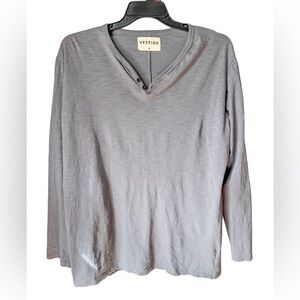 NWT Vestige Men’s Gray Long Sleeve Henley Organic Cotton Slub Shirt Sz XL